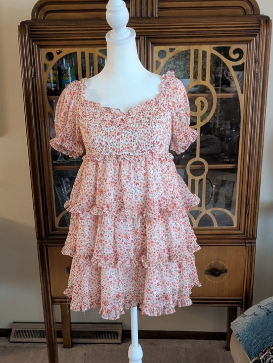 Altar'd State Dresses & Skirts - Altar'd State Pink Floral Tiered Ruffle Mini Dress